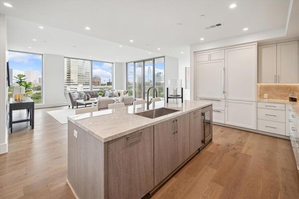 Interior, Kitchen, Living room, Recessed Lighting, Wood Texture Flooring