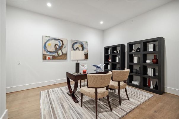 Home Office, Interior, Recessed Lighting, Wood Texture Flooring