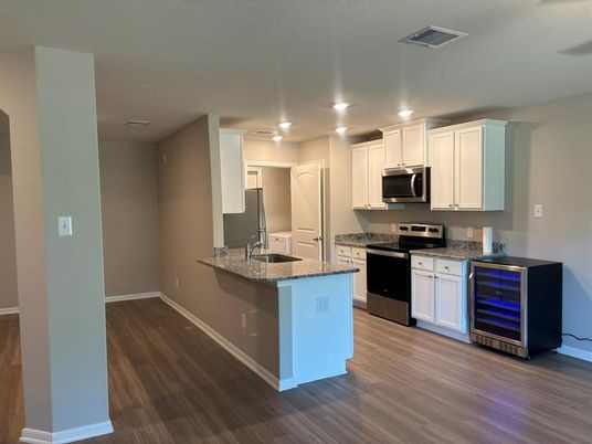 Interior, Kitchen, Recessed Lighting, Wood Texture Flooring
