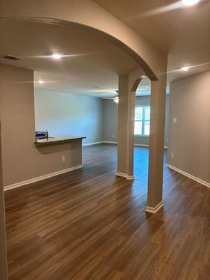Empty room, Interior, Recessed Lighting, Wood Texture Flooring