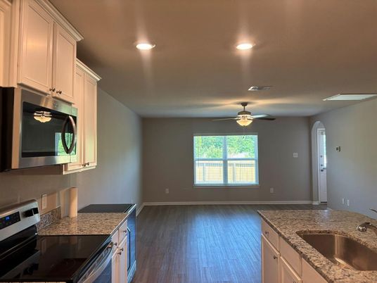 Interior, Kitchen, Recessed Lighting, Wood Texture Flooring