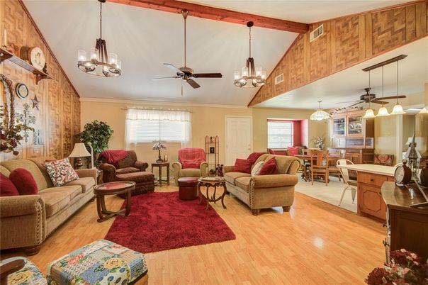 Chandelier, Dining room, Interior, Living room, Pendant Lights, Wooden Beams, Wood Texture Flooring