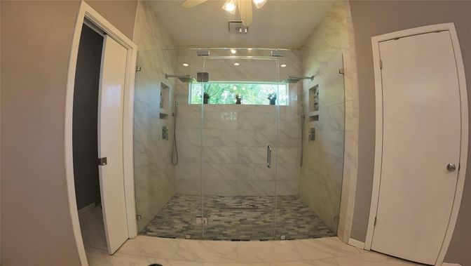 Bathroom, Glass Shower, Interior, Marble, Marble Walls