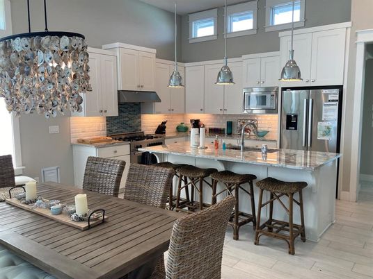 Interior, Kitchen, Pendant Lights, Stainless Steel Appliances, Wood Texture Flooring
