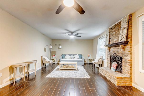 Fireplace, Interior, Living room, Stone Walls, Wood Texture Flooring