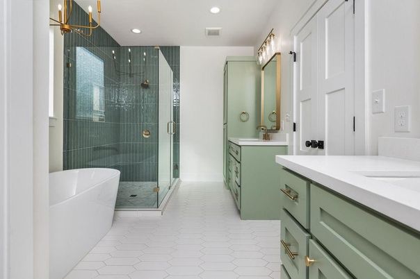 Bathroom, Dual Sink Vanities, Free Standing Baths, Glass Shower, Interior, Recessed Lighting