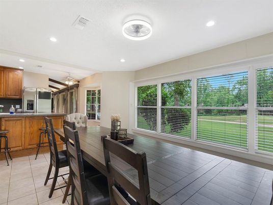 Dining room, Interior, Kitchen, Recessed Lighting, Wood Texture Flooring