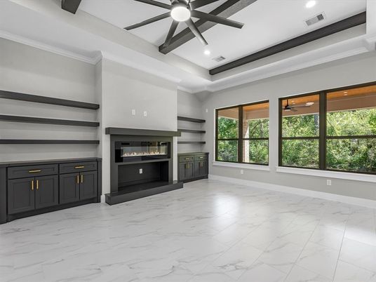Empty room, Fireplace, Interior, Marble, Recessed Lighting