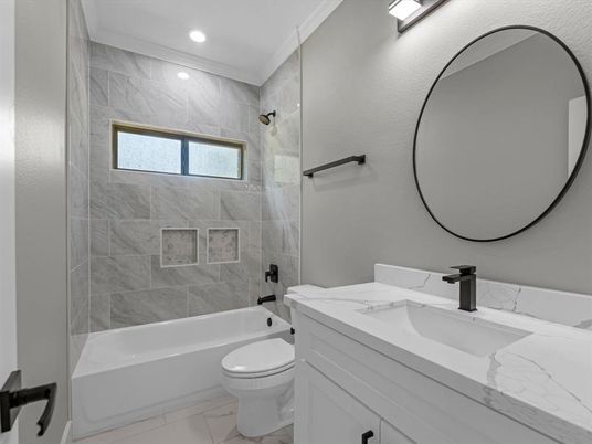 Bathroom, Interior, Marble Walls, Recessed Lighting