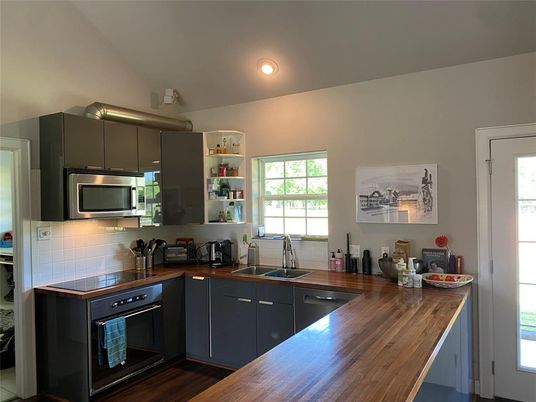 Interior, Kitchen, Recessed Lighting, Stainless Steel Appliances, Tile Countertops