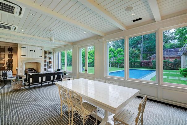 Dining room, Fireplace, Interior, Living room, Recessed Lighting