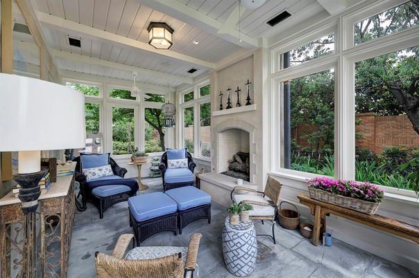 Fireplace, Interior, Living room, Recessed Lighting, Sun Room