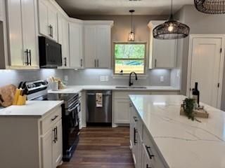 Interior, Kitchen, Pendant Lights, Stainless Steel Appliances, Wood Texture Flooring