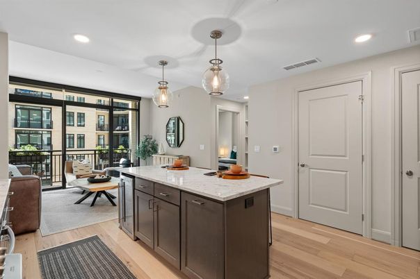 Interior, Kitchen, Pendant Lights, Recessed Lighting, Wood Texture Flooring