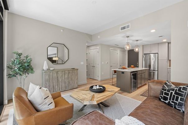 Interior, Kitchen, Living room, Pendant Lights, Recessed Lighting, Stainless Steel Appliances, Wood Texture Flooring
