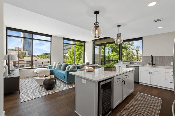 Interior, Kitchen, Living room, Pendant Lights, Recessed Lighting, Wood Texture Flooring