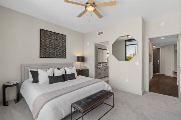 Bedroom, Interior, Recessed Lighting, Wood Texture Flooring