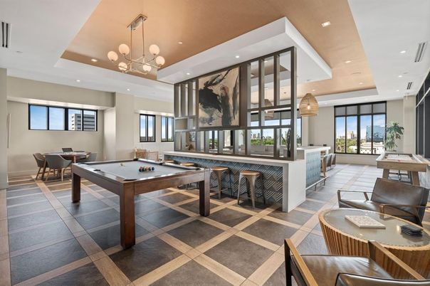 Billiard Table, Game Room, Interior, Pendant Lights, Recessed Lighting