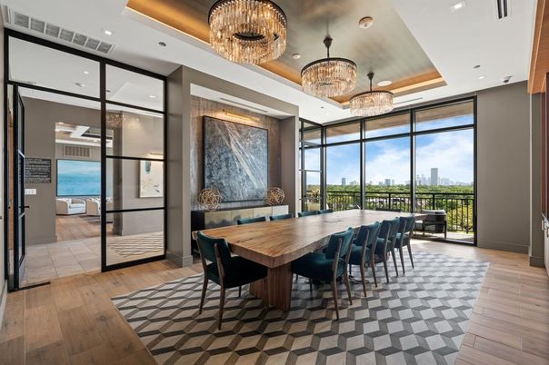 Chandelier, Dining room, Interior, Recessed Lighting, Wood Texture Flooring