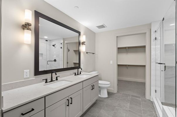 Bathroom, Dual Sink Vanities, Glass Shower, Interior, Recessed Lighting