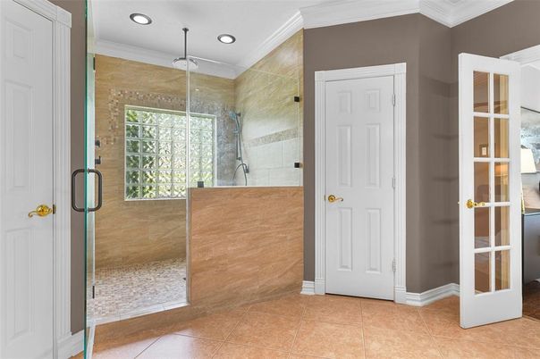 Bathroom, Glass Shower, Interior, Recessed Lighting