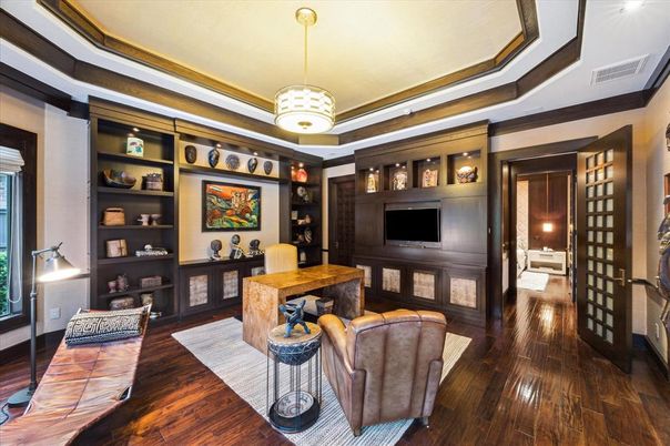 Home Office, Interior, Pendant Lights, Wood Texture Flooring