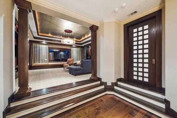 Interior, Living room, Pendant Lights, Wood Texture Flooring