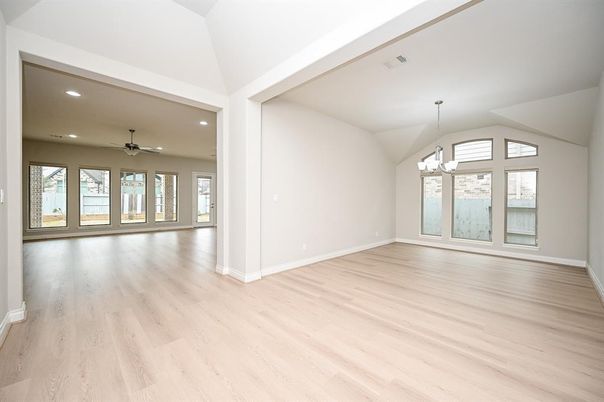 Chandelier, Empty room, Interior, Recessed Lighting, Wood Texture Flooring