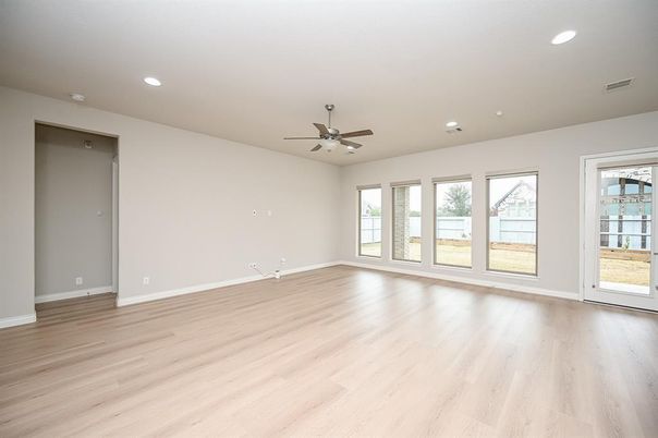 Empty room, Interior, Recessed Lighting, Wood Texture Flooring