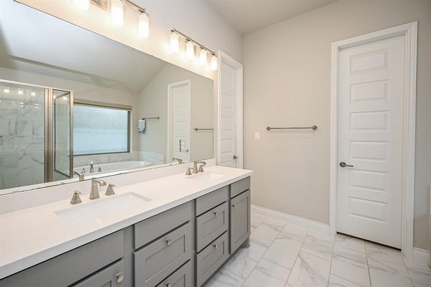 Bathroom, Dual Sink Vanities, Glass Shower, Interior, Marble
