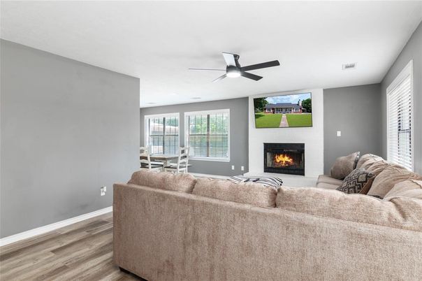 Fireplace, Interior, Living room, Wood Texture Flooring