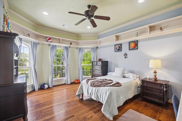 Bedroom, Interior, Recessed Lighting, Wood Texture Flooring
