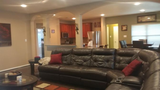 Dining room, Interior, Kitchen, Living room, Recessed Lighting, Stainless Steel Appliances