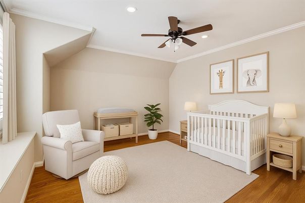 Bedroom, Interior, Recessed Lighting, Wood Texture Flooring