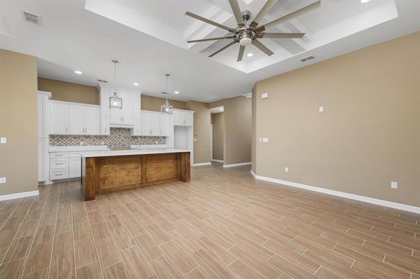 Interior, Kitchen, Pendant Lights, Recessed Lighting, Wood Texture Flooring