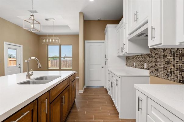 Interior, Kitchen, Pendant Lights, Recessed Lighting, Wood Texture Flooring