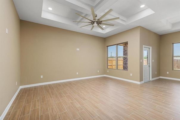 Empty room, Interior, Recessed Lighting, Wood Texture Flooring