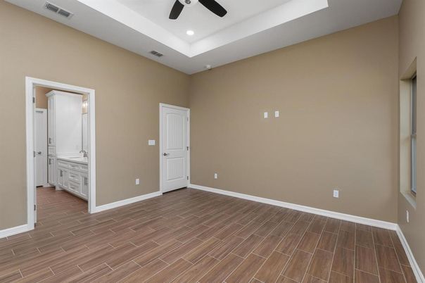 Bathroom, Empty room, Interior, Recessed Lighting, Wood Texture Flooring