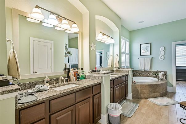 Bathroom, Dual Sink Vanities, Interior, Wood Texture Flooring