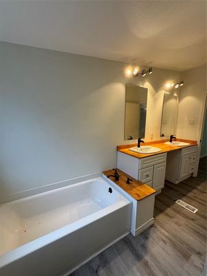 Bathroom, Dual Sink Vanities, Interior, Wood Texture Flooring
