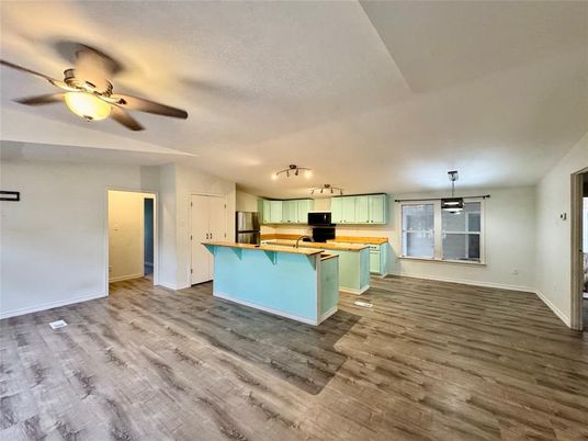 Interior, Kitchen, Pendant Lights, Wood Texture Flooring