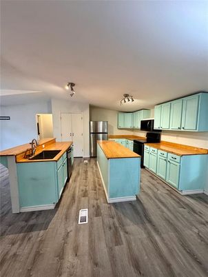Interior, Kitchen, Stainless Steel Appliances, Wood Texture Flooring