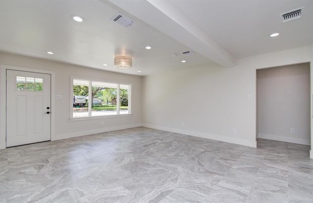 Chandelier, Empty room, Interior, Marble, Recessed Lighting