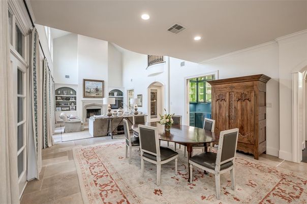 Dining room, Fireplace, Interior, Living room, Recessed Lighting