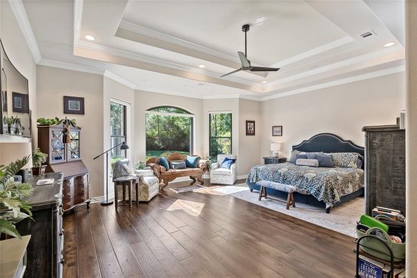 Bedroom, Interior, Recessed Lighting, Wood Texture Flooring