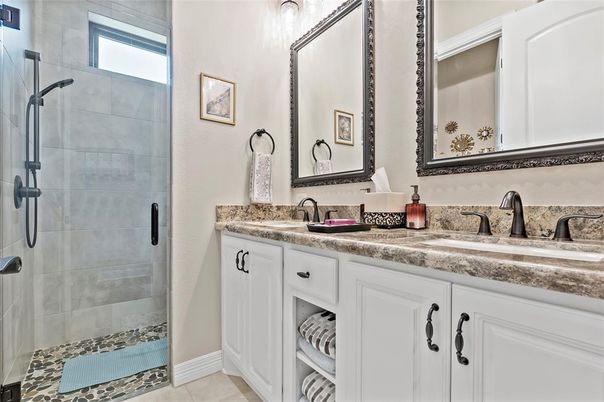 Bathroom, Dual Sink Vanities, Glass Shower, Interior