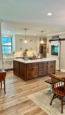 Interior, Kitchen, Pendant Lights, Recessed Lighting, Wood Texture Flooring