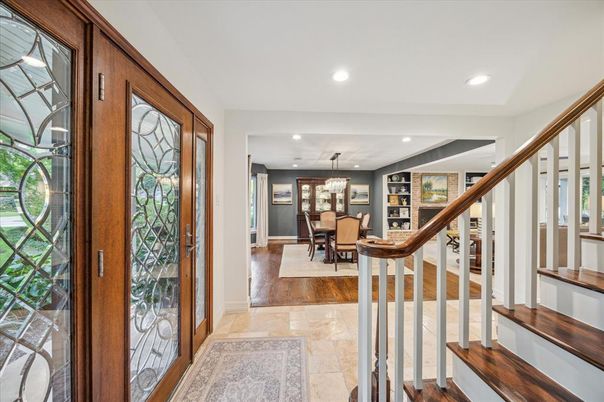 Chandelier, Dining room, Interior, Recessed Lighting, Wood Texture Flooring
