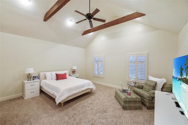 Bedroom, Interior, Recessed Lighting, Wooden Beams