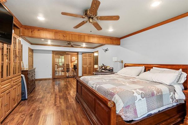 Bedroom, Interior, Recessed Lighting, Wood Texture Flooring